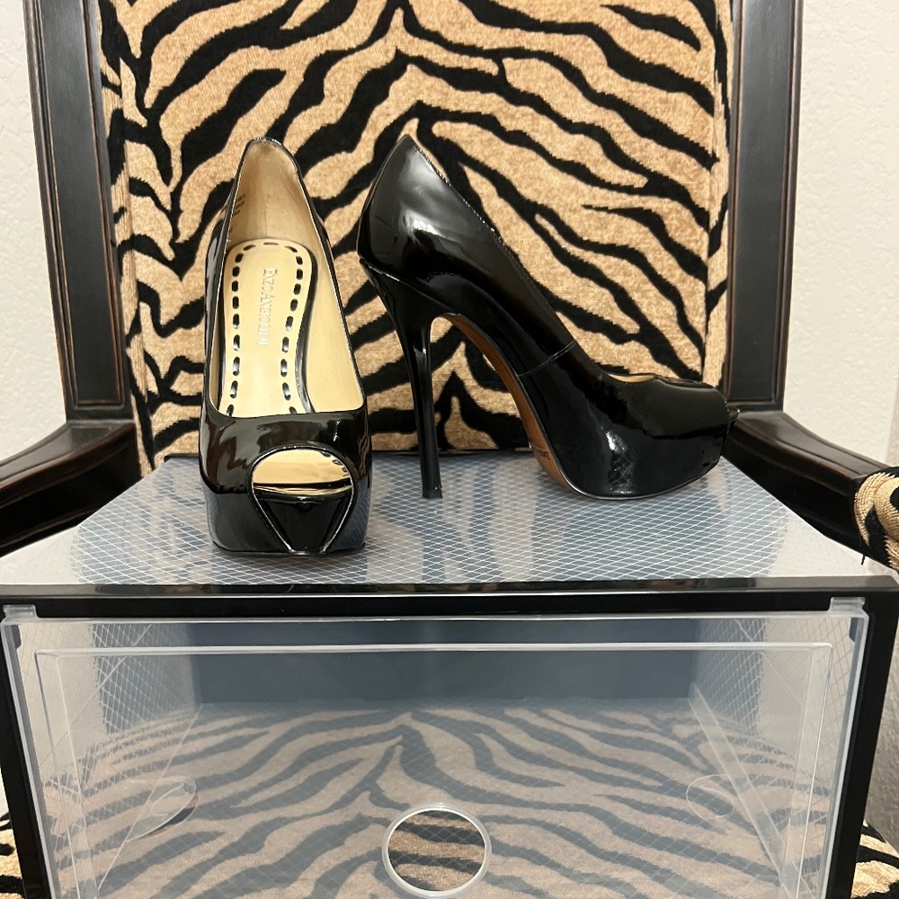 Enzo Angiolini Black Patent Peep Toe Pumps